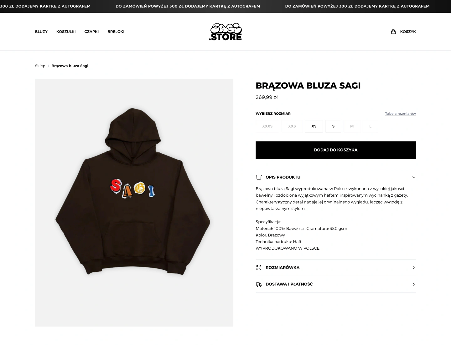 Karta brązowej bluzy w Sagi.store: zdjęcie, cena, rozmiary i informacje o produkcie