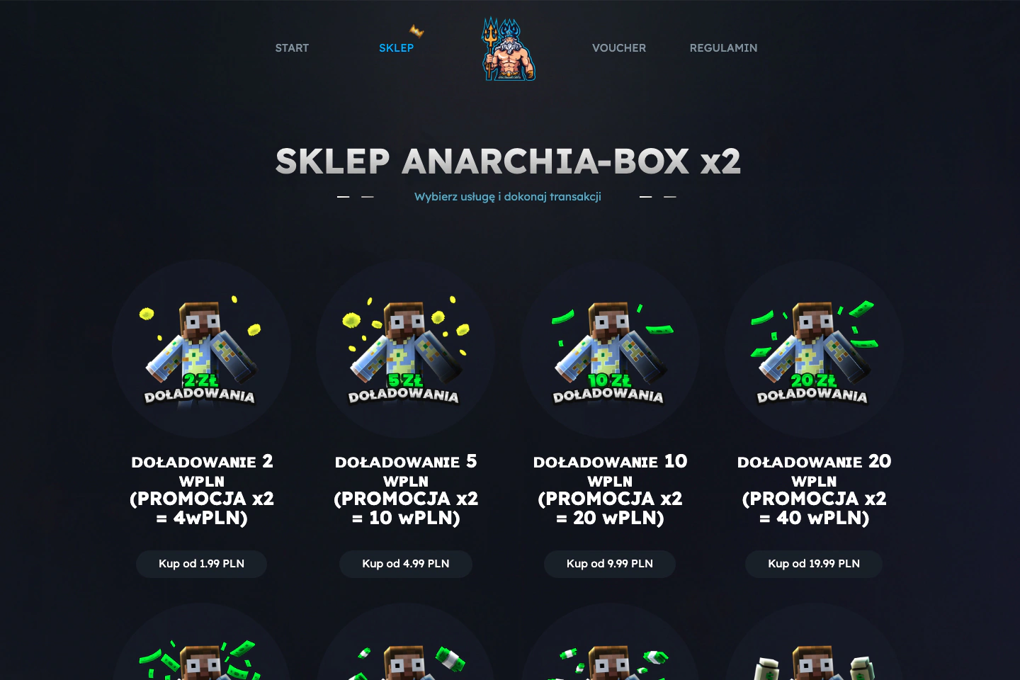 Sklep UniMC z kartami trybów Anarchia FFA i Anarchia Box